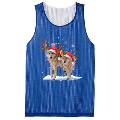 Wolf Christmas Santa Hat Tree Lights Xmas Funny Wolf Gift Mesh Reversible Basketball Jersey Tank