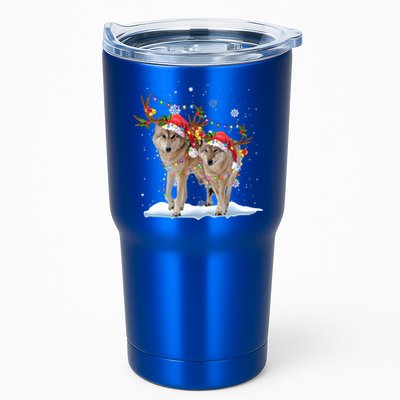 Wolf Christmas Santa Hat Tree Lights Xmas Funny Wolf Gift Tumbler