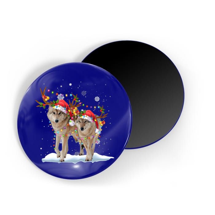 Wolf Christmas Santa Hat Tree Lights Xmas Funny Wolf Gift Magnet