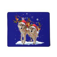 Wolf Christmas Santa Hat Tree Lights Xmas Funny Wolf Gift Mousepad