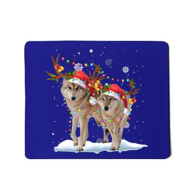 Wolf Christmas Santa Hat Tree Lights Xmas Funny Wolf Gift Mousepad