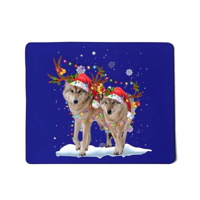 Wolf Christmas Santa Hat Tree Lights Xmas Funny Wolf Gift Mousepad