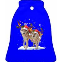 Wolf Christmas Santa Hat Tree Lights Xmas Funny Wolf Gift Ceramic Bell Ornament