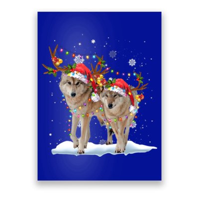 Wolf Christmas Santa Hat Tree Lights Xmas Funny Wolf Gift Poster