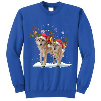 Wolf Christmas Santa Hat Tree Lights Xmas Funny Wolf Gift Tall Sweatshirt