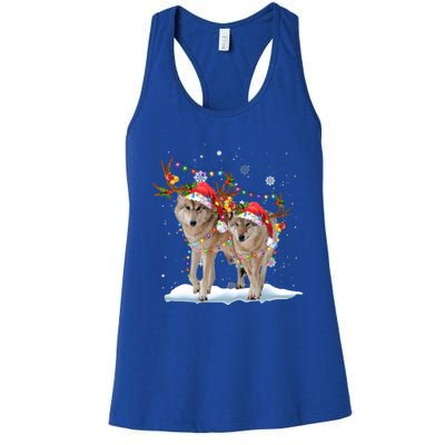 Wolf Christmas Santa Hat Tree Lights Xmas Funny Wolf Gift Women's Racerback Tank