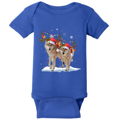 Wolf Christmas Santa Hat Tree Lights Xmas Funny Wolf Gift Baby Bodysuit