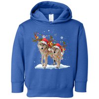 Wolf Christmas Santa Hat Tree Lights Xmas Funny Wolf Gift Toddler Hoodie