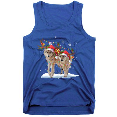 Wolf Christmas Santa Hat Tree Lights Xmas Funny Wolf Gift Tank Top