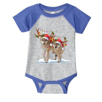 Wolf Christmas Santa Hat Tree Lights Xmas Funny Wolf Gift Infant Baby Jersey Bodysuit