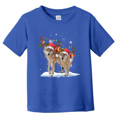 Wolf Christmas Santa Hat Tree Lights Xmas Funny Wolf Gift Toddler T-Shirt