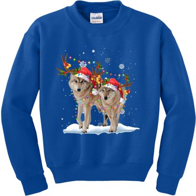 Wolf Christmas Santa Hat Tree Lights Xmas Funny Wolf Gift Kids Sweatshirt