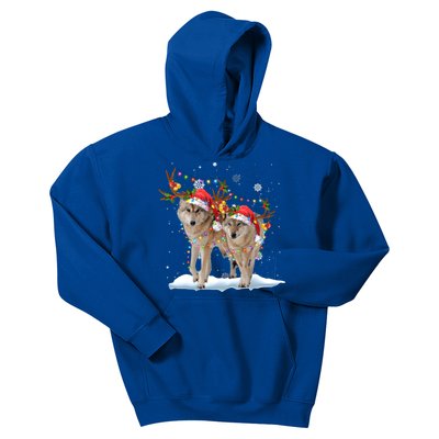 Wolf Christmas Santa Hat Tree Lights Xmas Funny Wolf Gift Kids Hoodie