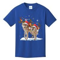 Wolf Christmas Santa Hat Tree Lights Xmas Funny Wolf Gift Kids T-Shirt