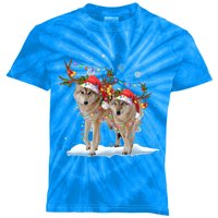 Wolf Christmas Santa Hat Tree Lights Xmas Funny Wolf Gift Kids Tie-Dye T-Shirt