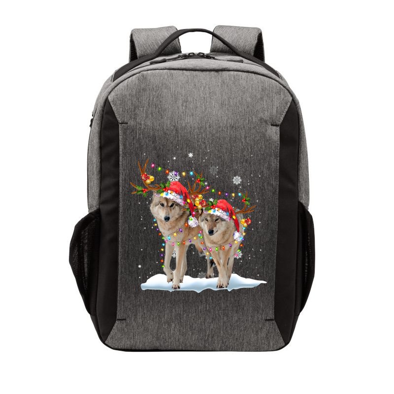 Wolf Christmas Santa Hat Tree Lights Xmas Funny Wolf Gift Vector Backpack