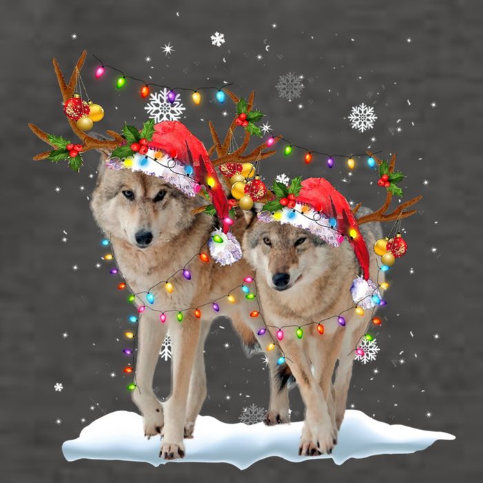 Wolf Christmas Santa Hat Tree Lights Xmas Funny Wolf Gift Vector Backpack