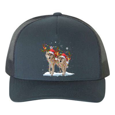 Wolf Christmas Santa Hat Tree Lights Xmas Funny Wolf Gift Yupoong Adult 5-Panel Trucker Hat