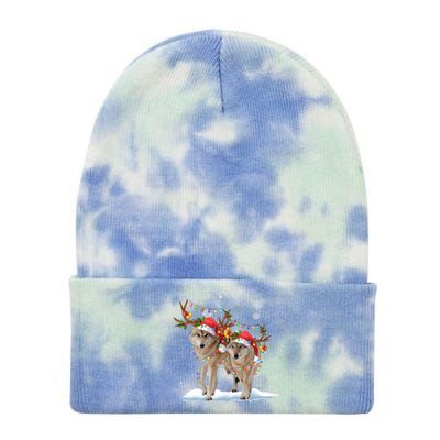 Wolf Christmas Santa Hat Tree Lights Xmas Funny Wolf Gift Tie Dye 12in Knit Beanie