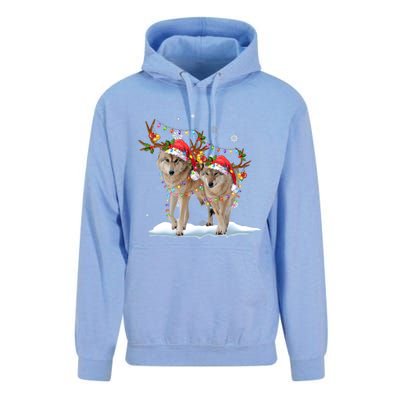 Wolf Christmas Santa Hat Tree Lights Xmas Funny Wolf Gift Unisex Surf Hoodie