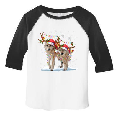 Wolf Christmas Santa Hat Tree Lights Xmas Funny Wolf Gift Toddler Fine Jersey T-Shirt