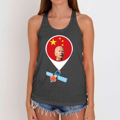 Wo Chinese Spy Balloon Funny Surveillance Joe Biden China Flag V-Neck Women's Knotted Racerback Tank