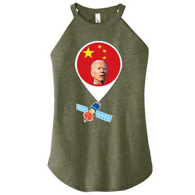 Wo Chinese Spy Balloon Funny Surveillance Joe Biden China Flag V-Neck Women’s Perfect Tri Rocker Tank