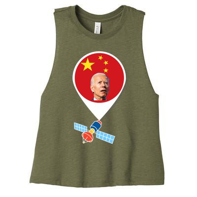 Wo Chinese Spy Balloon Funny Surveillance Joe Biden China Flag V-Neck Women's Racerback Cropped Tank