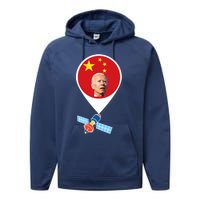 Wo Chinese Spy Balloon Funny Surveillance Joe Biden China Flag V-Neck Performance Fleece Hoodie