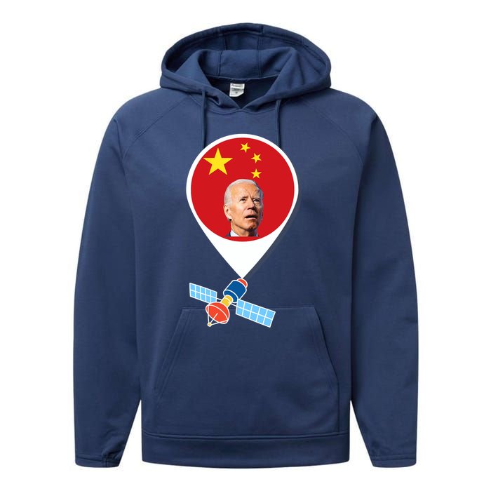 Wo Chinese Spy Balloon Funny Surveillance Joe Biden China Flag V-Neck Performance Fleece Hoodie