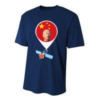 Wo Chinese Spy Balloon Funny Surveillance Joe Biden China Flag V-Neck Performance Sprint T-Shirt