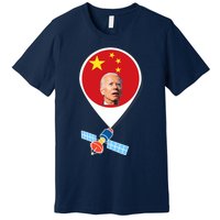 Wo Chinese Spy Balloon Funny Surveillance Joe Biden China Flag V-Neck Premium T-Shirt