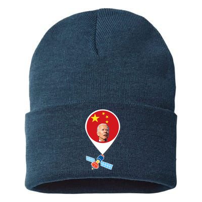 Wo Chinese Spy Balloon Funny Surveillance Joe Biden China Flag V-Neck Sustainable Knit Beanie