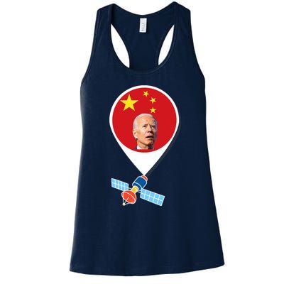 Wo Chinese Spy Balloon Funny Surveillance Joe Biden China Flag V-Neck Women's Racerback Tank