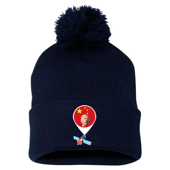 Wo Chinese Spy Balloon Funny Surveillance Joe Biden China Flag V-Neck Pom Pom 12in Knit Beanie