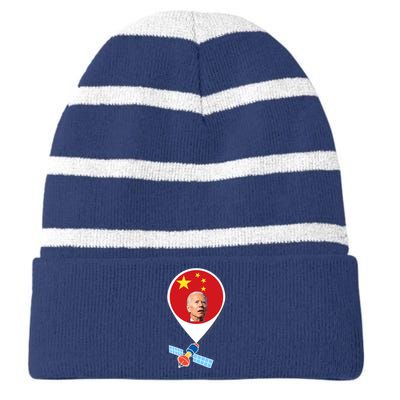 Wo Chinese Spy Balloon Funny Surveillance Joe Biden China Flag V-Neck Striped Beanie with Solid Band