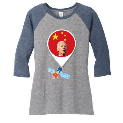 Wo Chinese Spy Balloon Funny Surveillance Joe Biden China Flag V-Neck Women's Tri-Blend 3/4-Sleeve Raglan Shirt