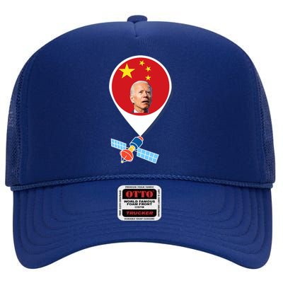 Wo Chinese Spy Balloon Funny Surveillance Joe Biden China Flag V-Neck High Crown Mesh Back Trucker Hat