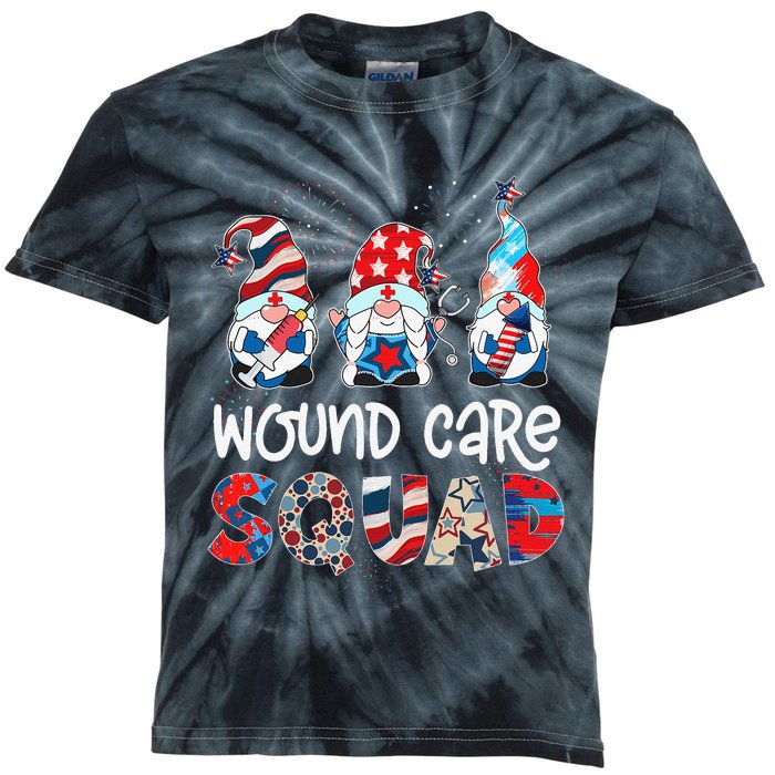 Wound Care Squad Gnomes 4th Of July Pride Nurse Stethoscope Kids Tie-Dye T-Shirt