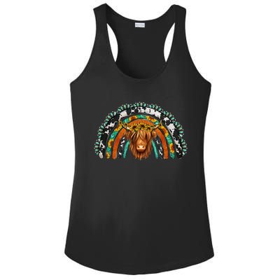 Western Cowhide Serape Turquoise Sunflowers Ladies PosiCharge Competitor Racerback Tank