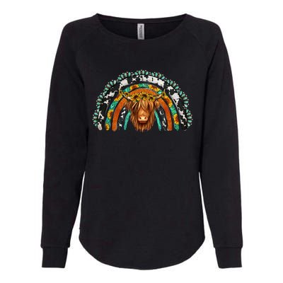 Western Cowhide Serape Turquoise Sunflowers Womens California Wash Sweatshirt