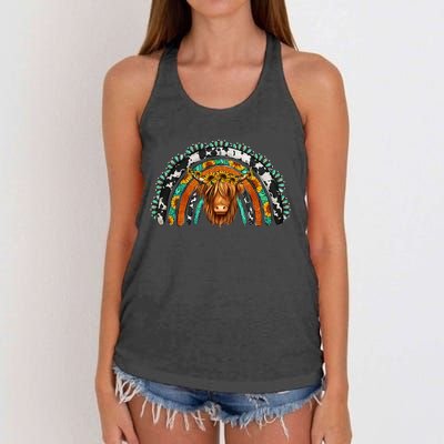 Western Cowhide Serape Turquoise Sunflowers Women's Knotted Racerback Tank