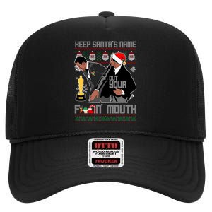 Will Chris Slap Award Show Keep Santa's Name Out Your Mouth Ugly Christmas High Crown Mesh Back Trucker Hat