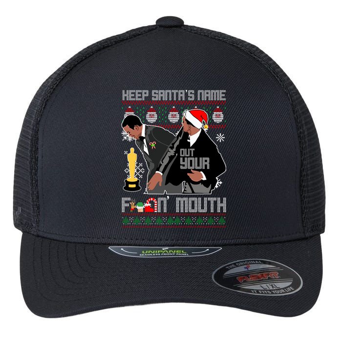 Will Chris Slap Award Show Keep Santa's Name Out Your Mouth Ugly Christmas Flexfit Unipanel Trucker Cap