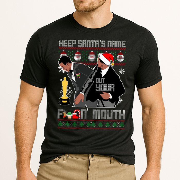 Will Chris Slap Award Show Keep Santa's Name Out Your Mouth Ugly Christmas Cooling Performance Crew T-Shirt
