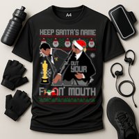 Will Chris Slap Award Show Keep Santa's Name Out Your Mouth Ugly Christmas Cooling Performance Crew T-Shirt