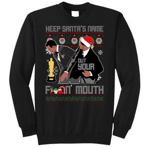 Will Chris Slap Award Show Keep Santa's Name Out Your Mouth Ugly Christmas Sweatshirt