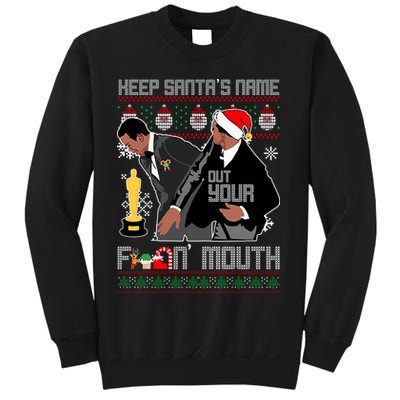 Will Chris Slap Award Show Keep Santa's Name Out Your Mouth Ugly Christmas Sweatshirt