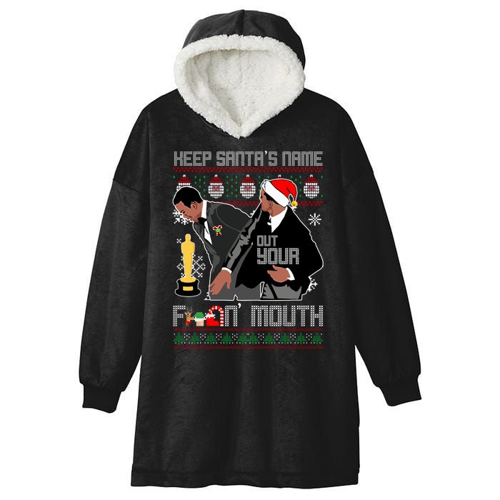 Will Chris Slap Award Show Keep Santa's Name Out Your Mouth Ugly Christmas Hooded Wearable Blanket