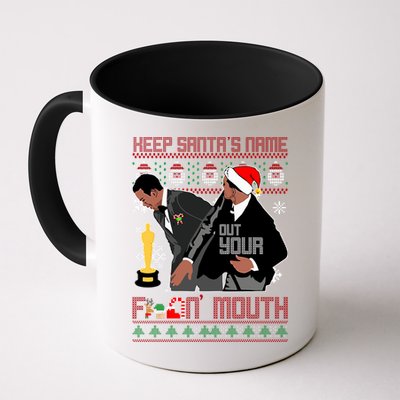 Will Chris Slap Award Show Keep Santa's Name Out Your Mouth Ugly Christmas Mug